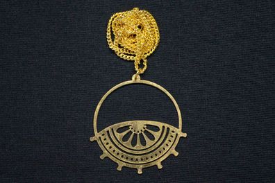 Kreolen Kette Miniblings 60cm Anhänger Halskette Blume Boho rund Edelstahl gold