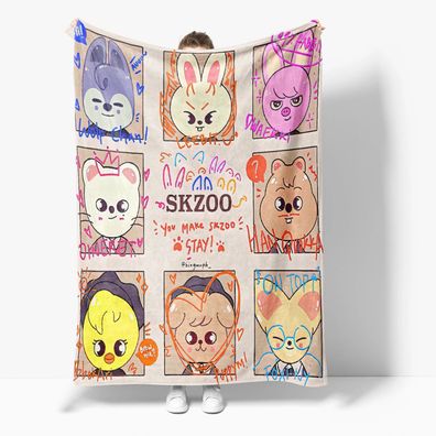 Kpop Stray Kids SKZOO Fleece Blanket Warm Wolf Chan Leebit Decke Sofa Quilt 130x150