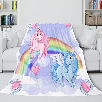 Retro Cartoon Unicorn Fleece Blanket Pinkie Warm Decke Sofa Quilt Geschenk 130x150