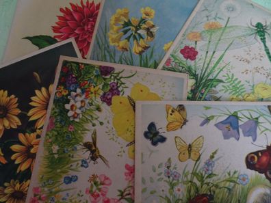 alte Postkarten AK t-Germany Import "Gemälde" Blumen wie gemalt, teils signiert