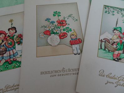 sehr alte Postkarten AK Dessin nr 117/ Geburtstag Kinder Picknikkorb Musik ...