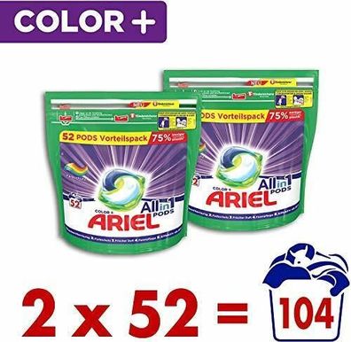 Ariel Color+ Waschmittel Allin1 Pods 104 Waschladungen (2x52 Stück) Vorteilspack