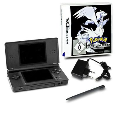 Nintendo DS Lite Konsole Schwarz #70A + Ladekabel + Spiel Pokemon Schwarze Edition
