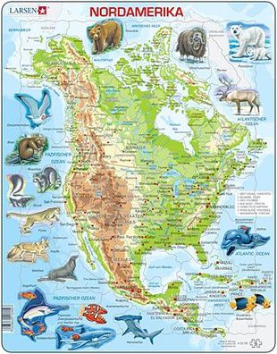 Lernkarte - Nordamerika mit Tieren (physisch)