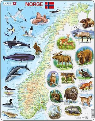 Physische Karte - Norwegen mit Tieren