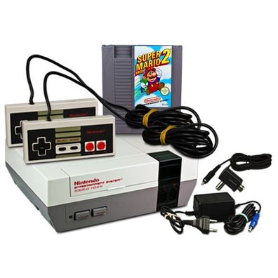 Original NES Konsole + 2 Controller + KABEL + SPIEL SUPER MARIO BROS. 2 - Nintendo ES