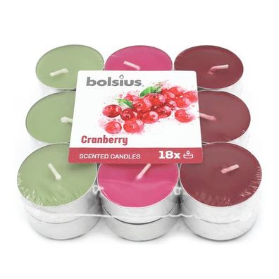 Duft-Teelichter, mehrfarbig, Cranberry, Bolsius, Ø38 mm, Brenndauer ca. 4h, 18 S