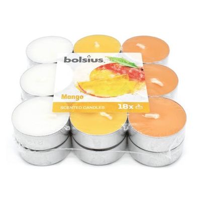 Duft-Teelichter, mehrfarbig, Mango, Bolsius, Ø38 mm, Brenndauer ca. 4h, 18 Stück