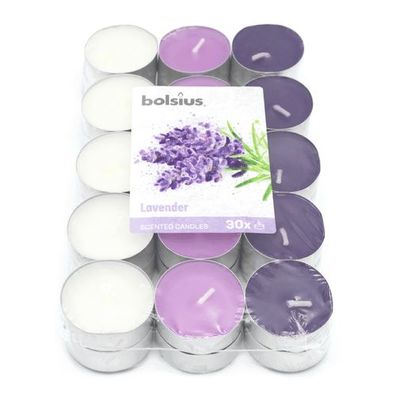 Duft-Teelichter, mehrfarbig, Französischer Lavendel, Bolsius, Ø38 mm, Brenndauer