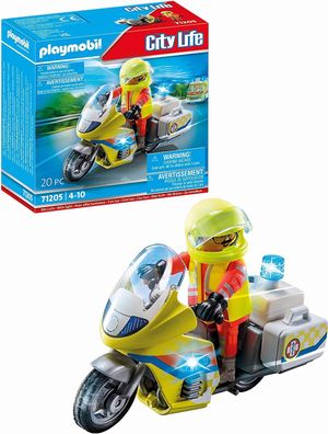 Playmobil City Life 71205 Notarzt-Motorrad mit Blinklicht, Spielzeug für Kinder ...