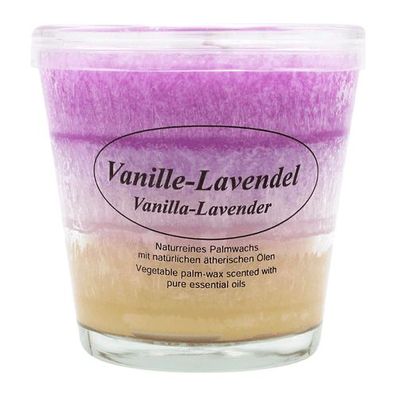 Duftkerze im Glas, 100% pflanzliches Stearin, Vanille-Lavendel, Kerzenfarm HAHN,