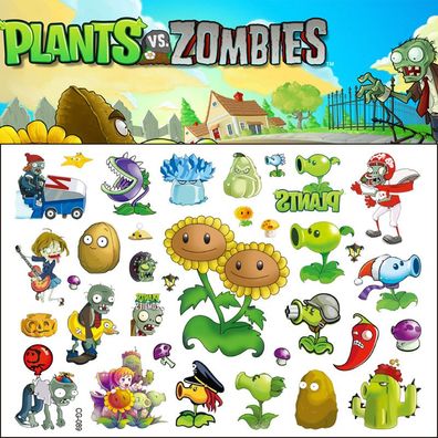 10 Stück Plants vs. Zombies Einhorn Tattoo Aufkleber Set für Kinder DIY Sticker
