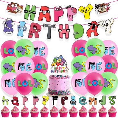 Alphabet Lore Thema Party Set mit Luftballons Banner für Geburtstag&Urlaubsfeier