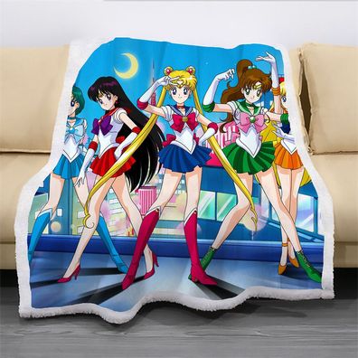 Sailor Moon Tsukino Usagi Lamb Wool Blanket Mizuno Ami Hino Rei Luna Decke Sofa Quilt