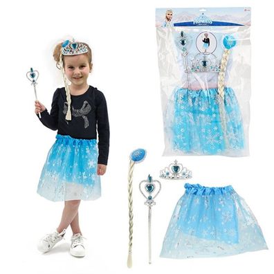 Eisprinzessin Kostüm mit Tutu, Tiara und Stab Frozen