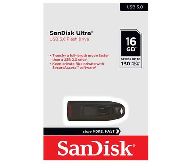 SanDisk USB 3.0 Stick 16GB Ultra Typ-A (R) 130MB/ s SecureAccess Retail-Blister