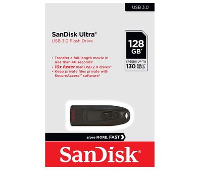 SanDisk USB 3.0 Stick 128GB Ultra Typ-A (R) 130MB/ s SecureAccess Retail-Blister