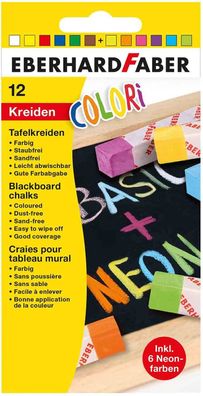 Eberhard Faber 526012 - Colori Wandtafel-Kreiden in 6 Basic und 6 Neon-Farben, im ...