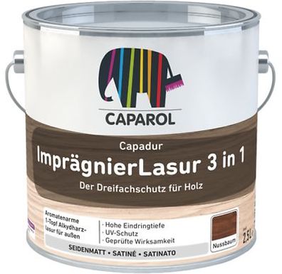 Caparol Capadur Imprägnier Lasur 3 in 1 Nussbaum 2,5 L Dreifachschutz für außen