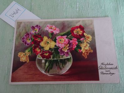 alte Postkarte AK KF Kleinformat Germany Import Primeln Blumen zum Namenstag