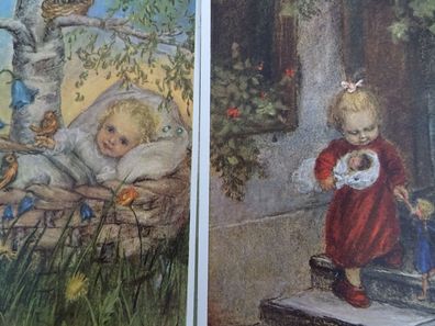 2 alte Postkarten Spötl Selbstverlag Puppenmütterchen Frohes Erwachen
