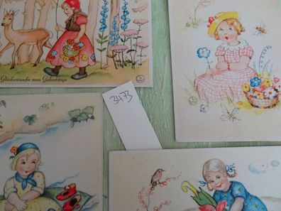 4 alte Postkarten Kunstanstalt Grimmitschau Kinder wie gemalt sign LW