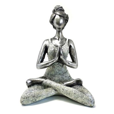 Yoga Lady, Mädchen Frau, Figur 24 cm hoch Handgefertigt Polystone silber weiss