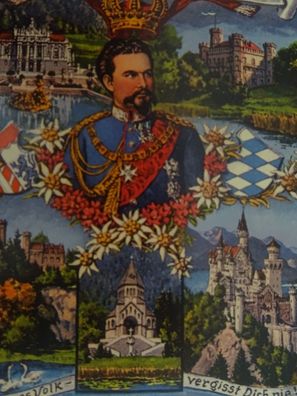 alte Postkarte AK Ludwig II König von Bayern Kragler Essay 1865 Briefmarke Kopfbild