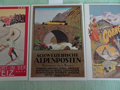 3 alte Postkarten Cornergrat Zermatt Alpenposten Wintersport Schweiz Photoglob
