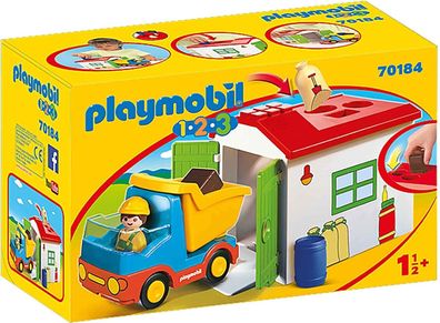 Playmobil 1.2.3 70184 LKW mit Sortiergarage, LKW durch Garagendach mit passenden ...