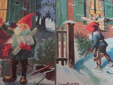 2 alte Postkarten Eliasson Jenny Nyström Zwerge Wichtel Weihnachten