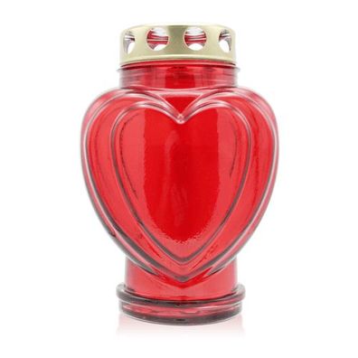 Grablaterne aus Glas mit Nachfüller, "Herzform", rot, Grabschmuck, Grabdekoratio