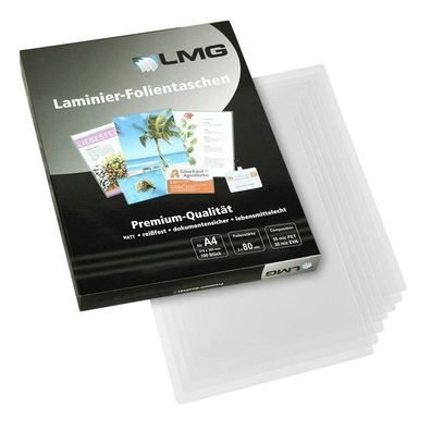 LMG Laminierfolien 80mic MATT - A4 - 100 Stück Laminiertaschen