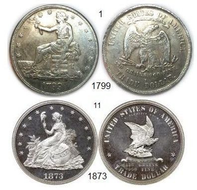 USA Trade Dollar Münze 1799 oder 1873, Nachdruck, je ca. 18 g / ca. 38 mm Durchmesser