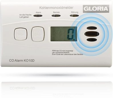 GLORIA K10D Kohlenmonoxidmelder CO Melder mit Display u. 10-Jahres Batterie