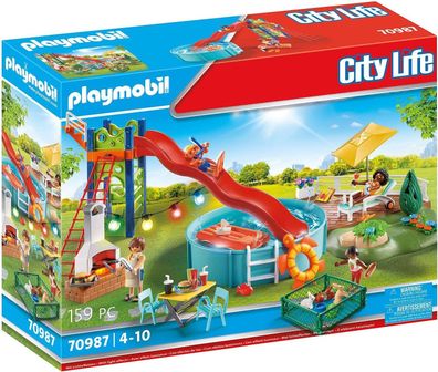 Playmobil City Life 70987 Poolparty mit Rutsche, Mit Lichteffekt, Spielzeug für ...