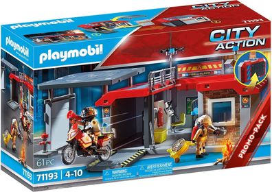 Playmobil City Action 71193 Mitnehm-Feuerwehrstation mit Feuerwehr-Motorrad, Aufkl...