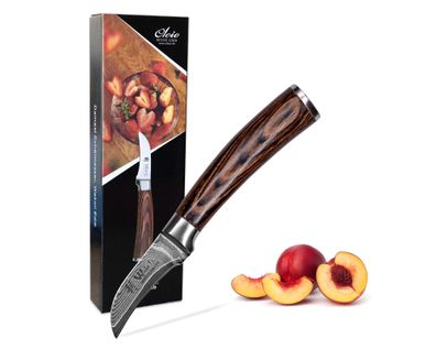 Wakoli EDIB Schälmesser 6cm Klinge Damast Messer Küchenmesser mit Pakkaholzgriff