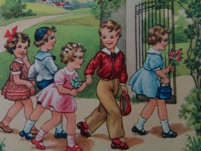 alte Postkarte FFV Einladung Kinder gehen zur Party