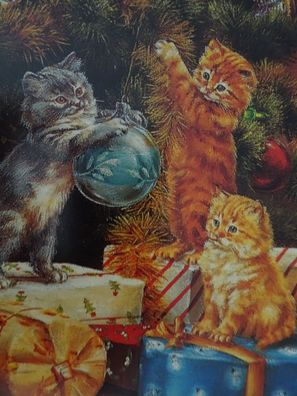 alte Postkarte AK Susy Card Herlitz Katzen spielen Christbaumkugel Weihnachten