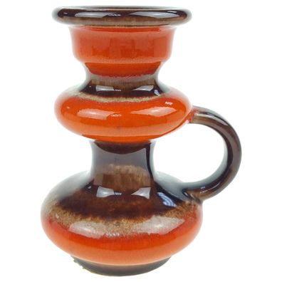 Kerzenhalter für Stabkerzen mit Henkel Keramik braun orange Dekor