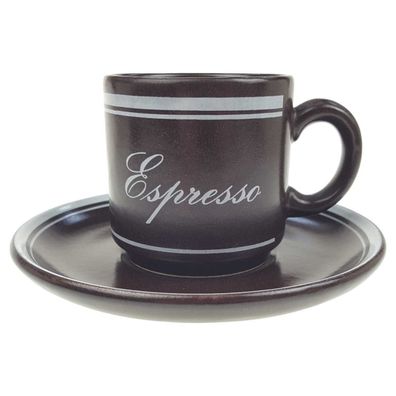 Kaffeetasse mit Untertasse Waechtersbach braun-weiß Aufschrift Espresso