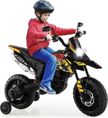 12V Kinder Elektro Motorrad mit Stützrädern, Kindermotorrad mit Musik, 5,5-6 km/ h