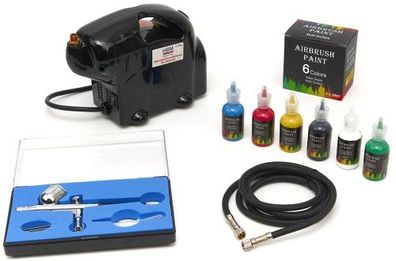 Airbrush Set Kompressor 13L/ min 587W 230V Pistole 0,3mm 6 Lackfarben Farbsprüher