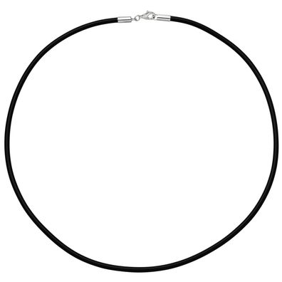 Halskette Kautschuk schwarz mit 925 Silber 2 mm 42 cm Kautschukkette