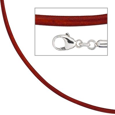 Echt. Chic. Collier Halskette Leder rot 925 Silber 42 cm Lederkette Karabiner