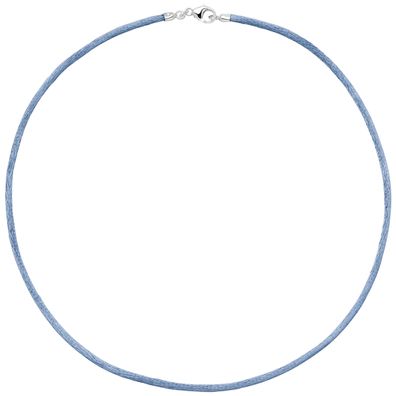 Echt. Edel. Collier Halskette Seide hellblau 2,8 mm 42 cm, Verschluss 925 Sil