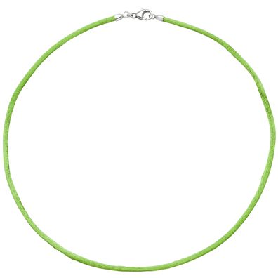 Echt. Edel. Collier Halskette Seide hellgrün 2,8 mm 42 cm, Verschluss 925 Si
