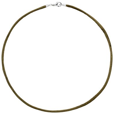 Echt. Chic. Collier Halskette Seide oliv grün 2,8 mm 42 cm, Verschluss 925 S