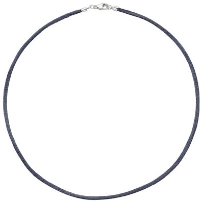 Echt. Chic. Collier Halskette Seide grau 2,8 mm 42 cm, Verschluss 925 Silber